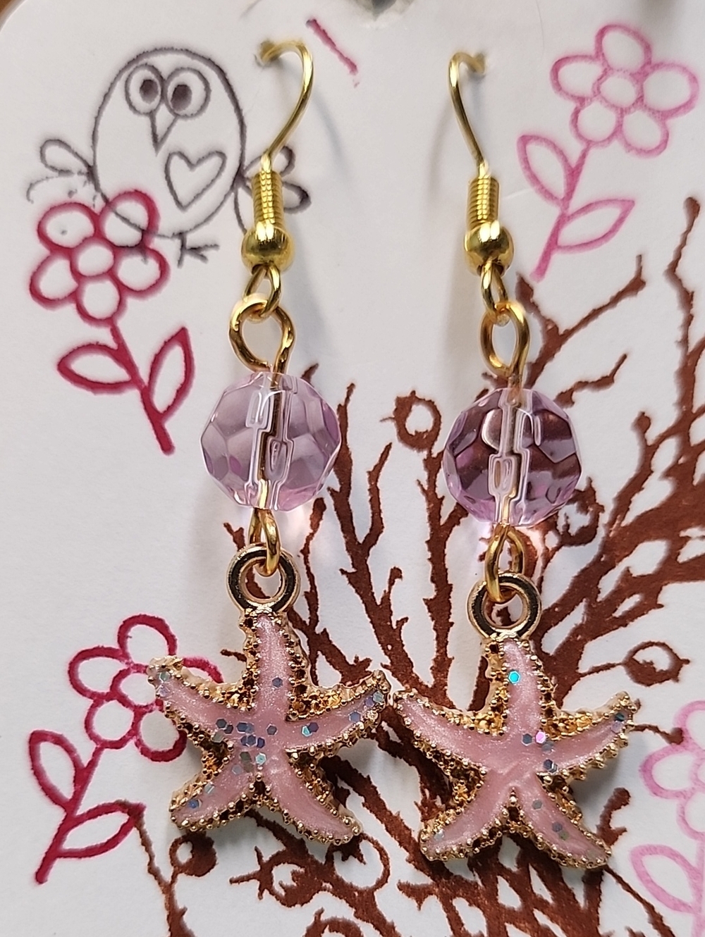 Pink Sparkle Starfish Dangle Earrings!
